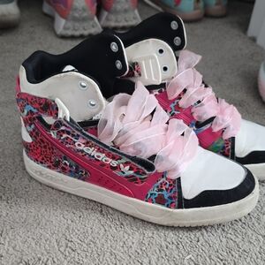 Adidas Pink and Blue Patterned High-Tops